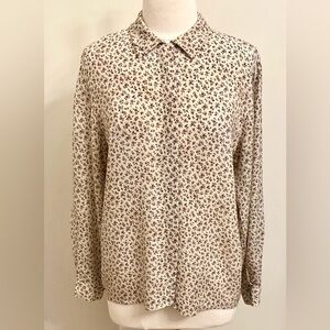 Jones New York Ditsy Floral Cream Brown SZ 8 Corporate Chic Capsule Wardrobe Top